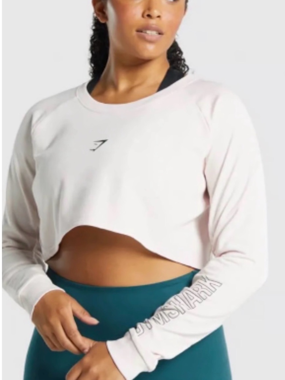Gymshark  Cream Cropped Long-Sleeve Sweat Top